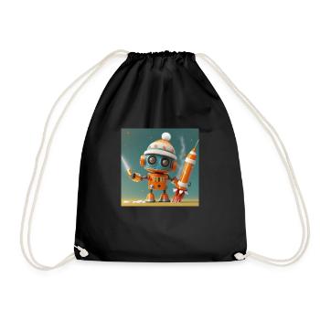 robot is launching New Year's Eve rockets - Drawstring Bag - black - Front