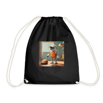 niedlicher kleiner orangefarbener futuristischer Vintage-Roboter - Turnbeutel - Schwarz - Vorne
