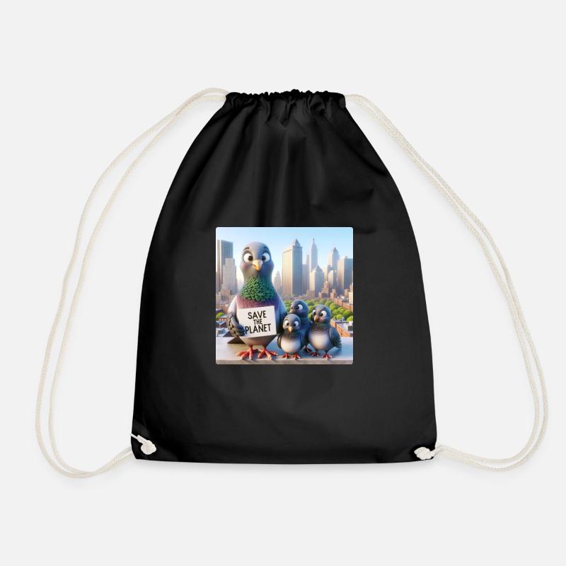 Pigeon Family - Drawstring Bag - black