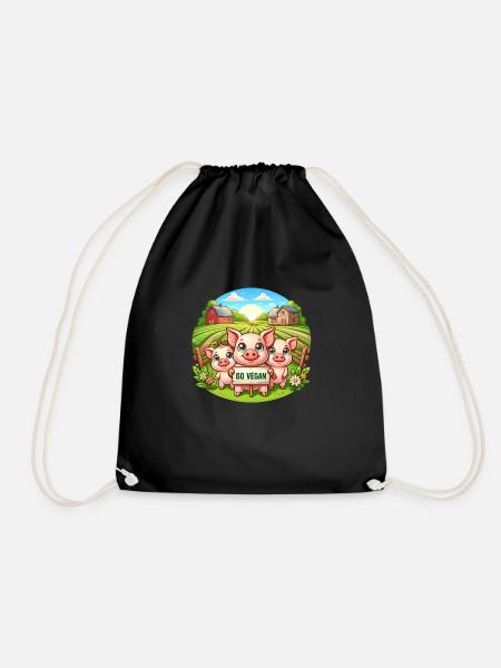 Schweine Familie Vegan - Turnbeutel - Schwarz