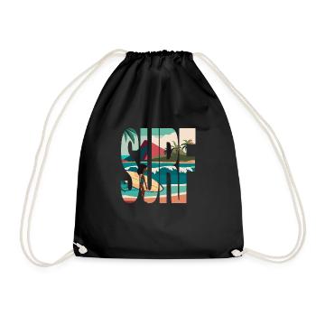 Surf, Surfer, Beach, Hawaii - Drawstring Bag - black - Front