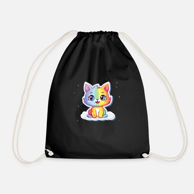 Niedliches Regenbogenkätzchen Kunst | Kinderzimmer Dekor - Turnbeutel - Schwarz