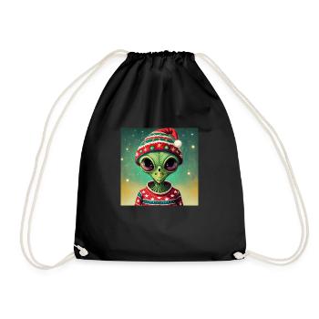 alien wearing a ugly Christmas sweater - Drawstring Bag - black - Front