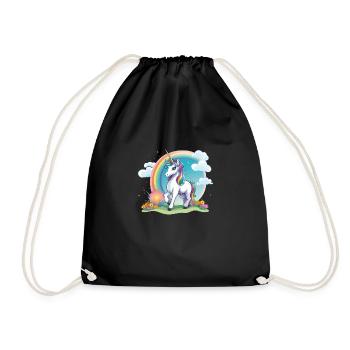 Cheerful Kids Unicorn Rainbow Logo - Drawstring Bag - black - Front