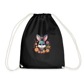 Hase umhüllt von wunderschönen Blumen, süß - Turnbeutel - Schwarz - Vorne