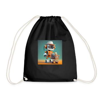 cute little orange futuristic vintage robot - Drawstring Bag - black - Front