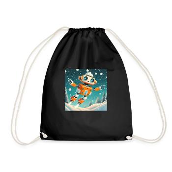 cute little orange futuristic vintage robot - Drawstring Bag - black - Front