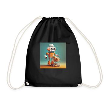 cute little orange vintage robot buying groceries - Drawstring Bag - black - Front