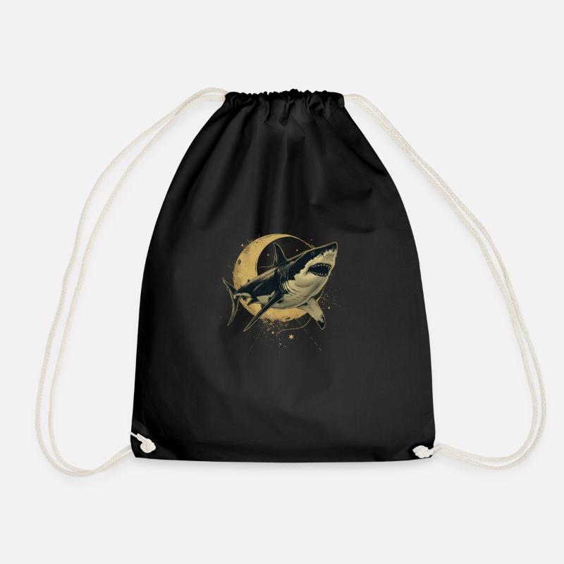 Moon shark - Drawstring Bag - black