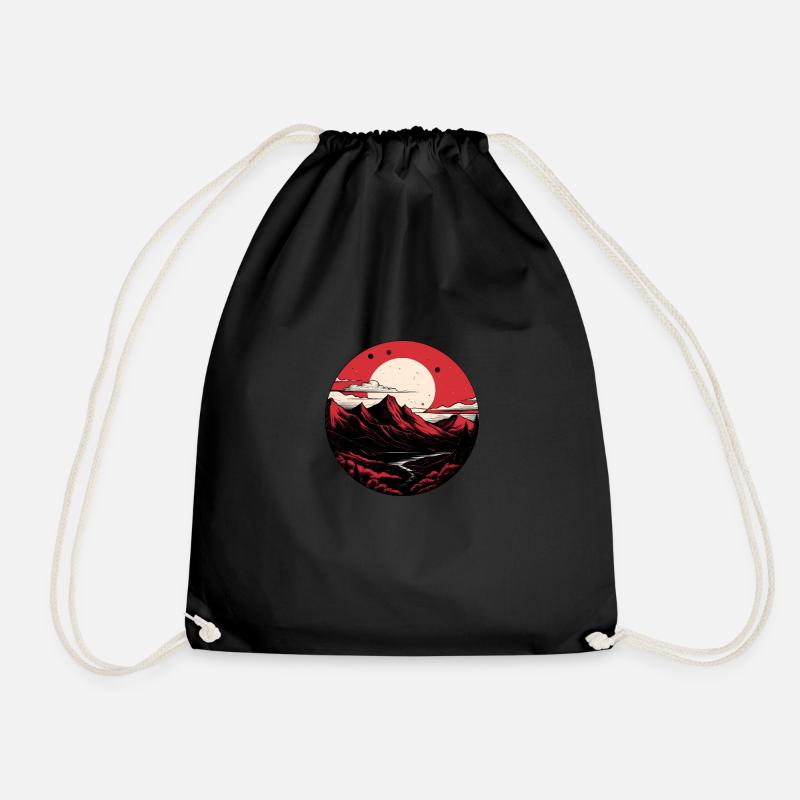 Full moon mountains - Drawstring Bag - black