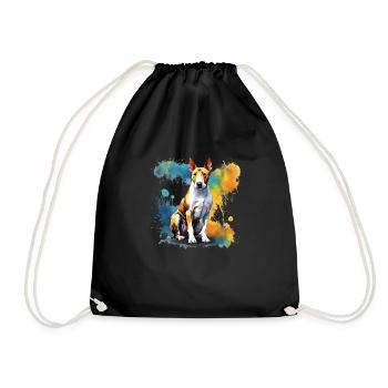 Bull Terrier Splash Art Painting - Drawstring Bag - black - Front