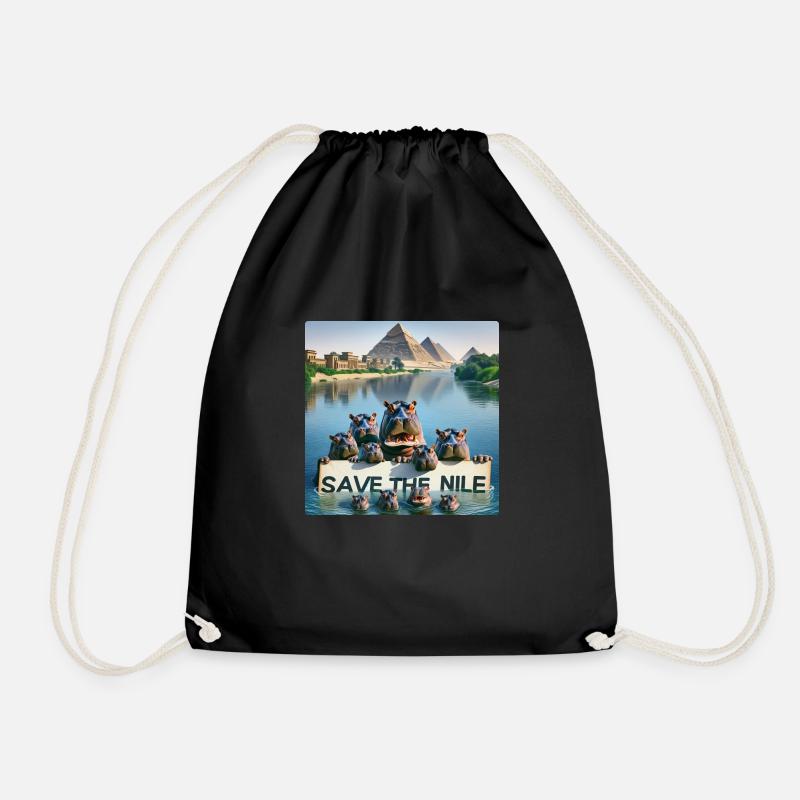 Hippopotamus Family - Drawstring Bag - black