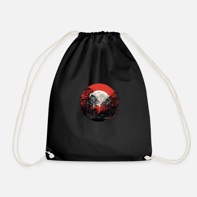 Red night in forest - Drawstring Bag - black