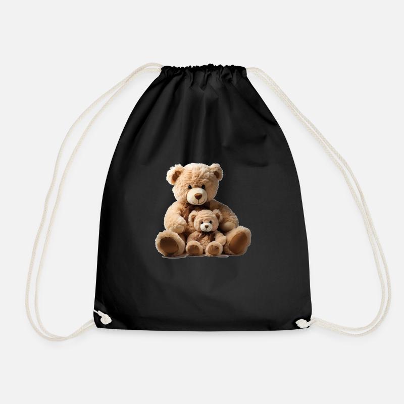 Plüschbär-Mama mit Plüschbär-Kind - Turnbeutel - Schwarz