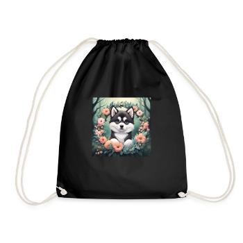 Niedliches Baby Alaska Malamute Blumen - Turnbeutel - Schwarz - Vorne