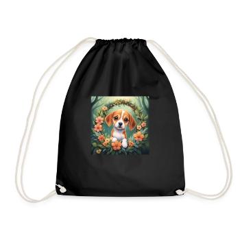 Mignon Kawaii bébé Beagle Floral - Sac de sport léger - noir - Devant