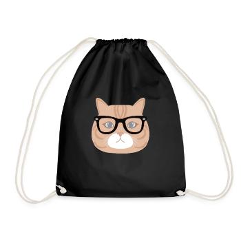 Cat with glasses - Drawstring Bag - black - Front