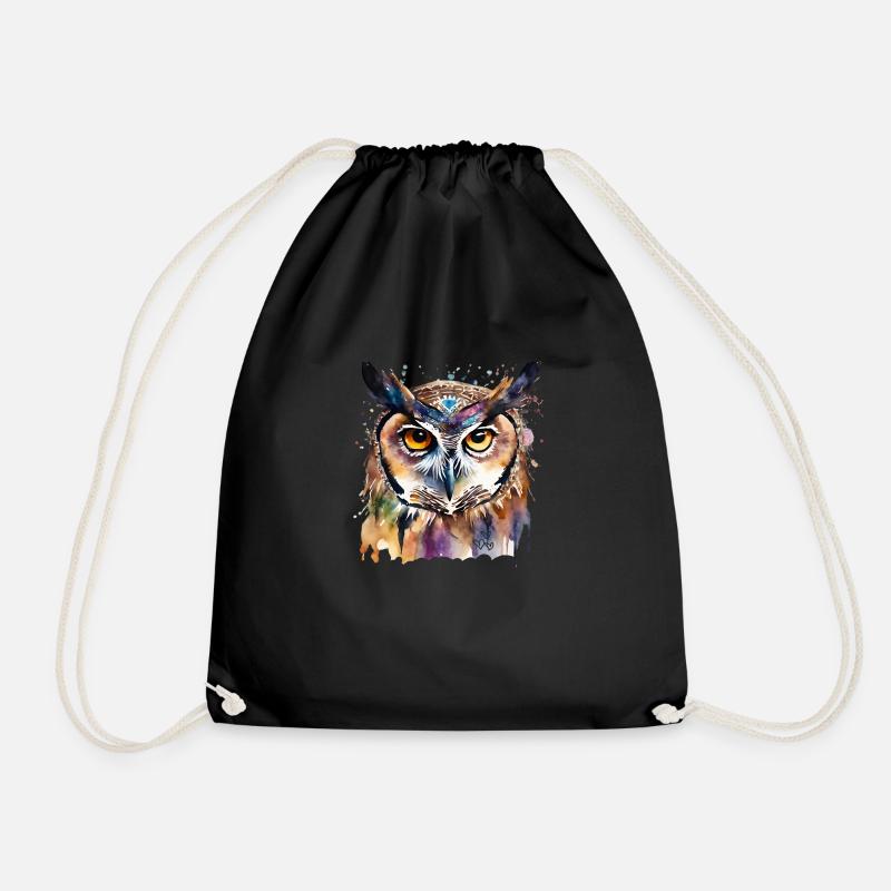 Schamanisches Krafttier Eule,Owl, Weisheit, Intuit - Turnbeutel - Schwarz