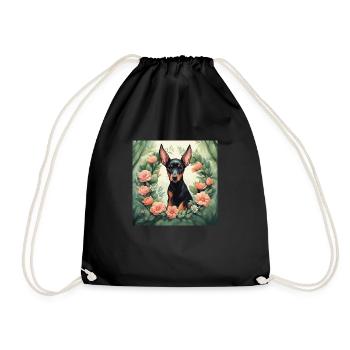 Niedlicher Kawaii Baby Dobermann Blumen - Turnbeutel - Schwarz - Vorne