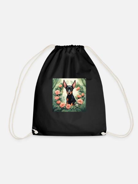 Niedlicher Kawaii Baby Dobermann Blumen - Turnbeutel - Schwarz