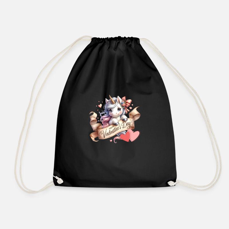 Cute Unicorn Valentine's Day T-Shirt - Drawstring Bag - black