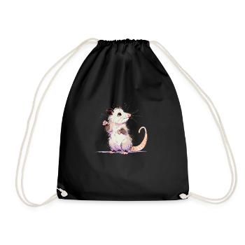 Playful Opossum - Drawstring Bag - black - Front