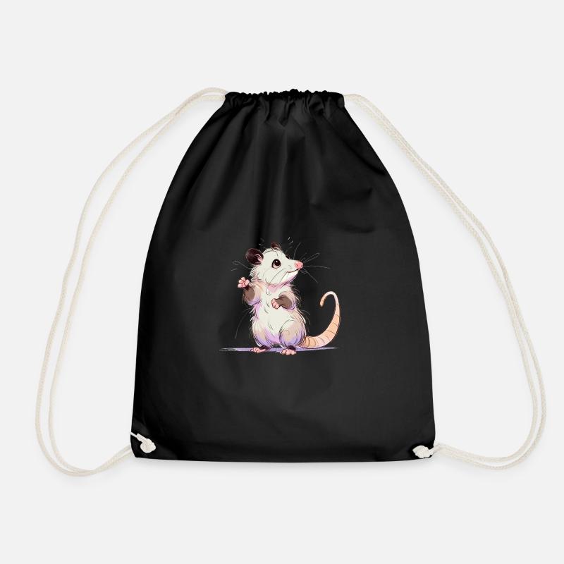 Playful Opossum - Drawstring Bag - black