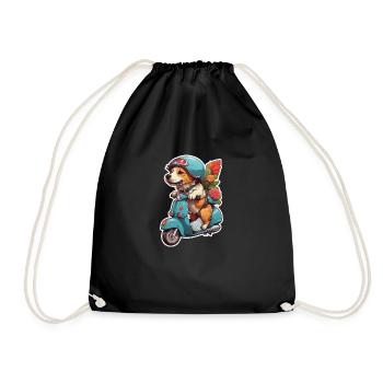 Chien sur une trottinette - Sac de sport léger - noir - Devant