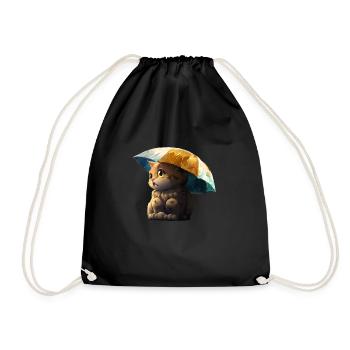 Purrfectly Prepared: Cat with Umbrella Tee - Drawstring Bag - black - Front