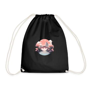 Paysage asiatique avec coucher de soleil - Sac de sport léger - noir - Devant