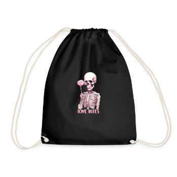 Love Bites Valentinstag Gothic Skelett Liebe Rose - Turnbeutel - Schwarz - Vorne