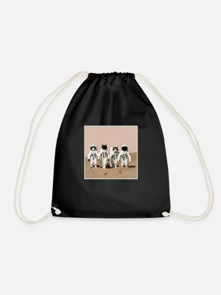 Cat Astronaut Expedition - Cosmic Cat Explorer - Drawstring Bag - black