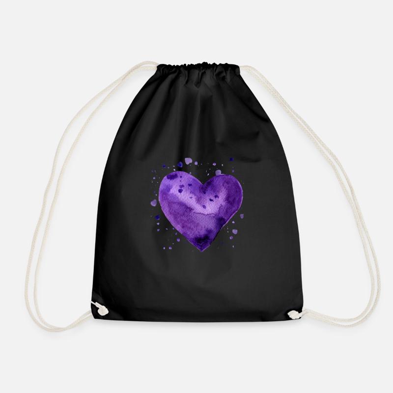 Watercolor Heart (Purple) - Drawstring Bag - black