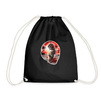 Woman on the beach looking at the red sunset - Drawstring Bag - black - Front