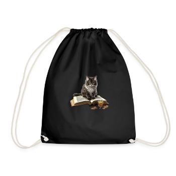 Katzen Magie Buch Lesen Blick Kerzenschein - Turnbeutel - Schwarz - Vorne