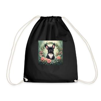 Cute Kawaii Baby French Bulldog Floral - Drawstring Bag - black - Front