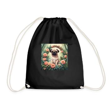 Mignon Kawaii bébé Carlin Floral - Sac de sport léger - noir - Devant