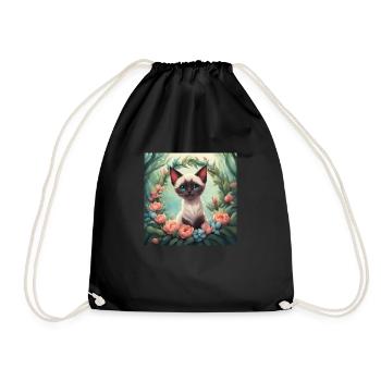 Mignon Kawaii bébé chat siamois Floral - Sac de sport léger - noir - Devant