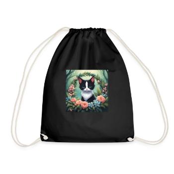 Mignon Kawaii bébé smoking chat Floral - Sac de sport léger - noir - Devant