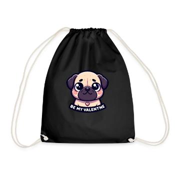 Süßer Mops Be my Valentine Valentinstag Geschenk - Turnbeutel - Schwarz - Vorne
