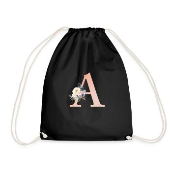 A Monogram, Floral, Boho - Drawstring Bag - black - Front