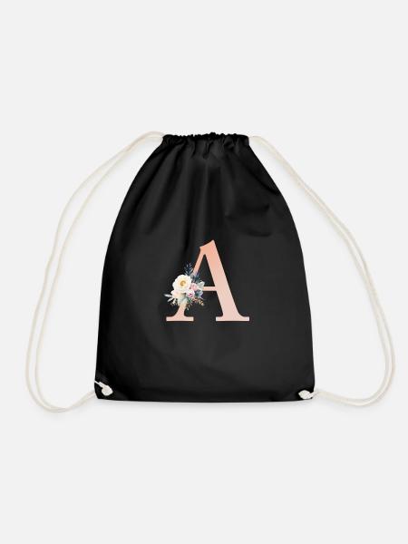 A Monogramm , Floral, Boho - Turnbeutel - Schwarz