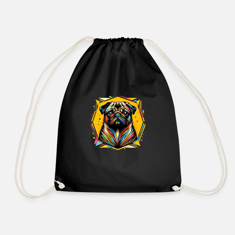 Pug Dog - Drawstring Bag - black