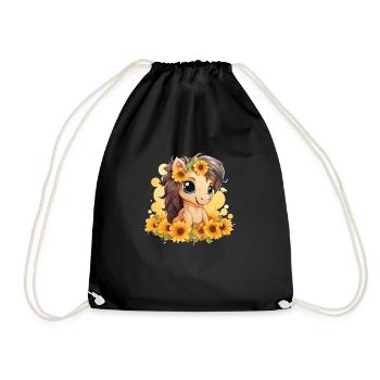 Sommerpony mit Sonnenblumen - Turnbeutel - Schwarz - Vorne