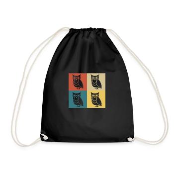 Retro Vintage Owl - Drawstring Bag - black - Front