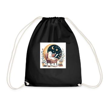 cat reading a book - Drawstring Bag - black - Front