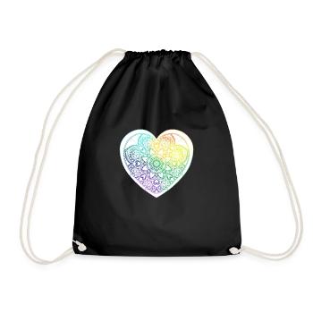 Coeur en Mandala et motifs de zentangle Arc en Cie - Sac de sport léger - noir - Devant