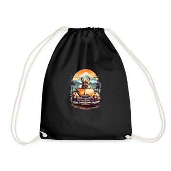 French bulldog in a vintage car - Drawstring Bag - black - Front