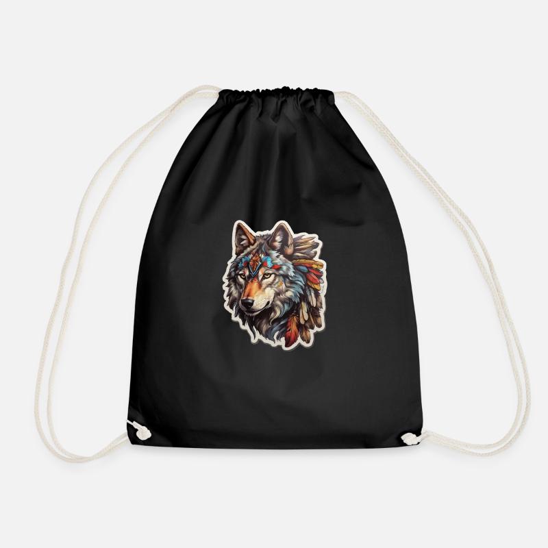 Wolf Indianer - Turnbeutel - Schwarz