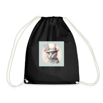 Cat with a hat - Drawstring Bag - black - Front